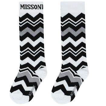 Girls Black & White Logo Zigzag Socks