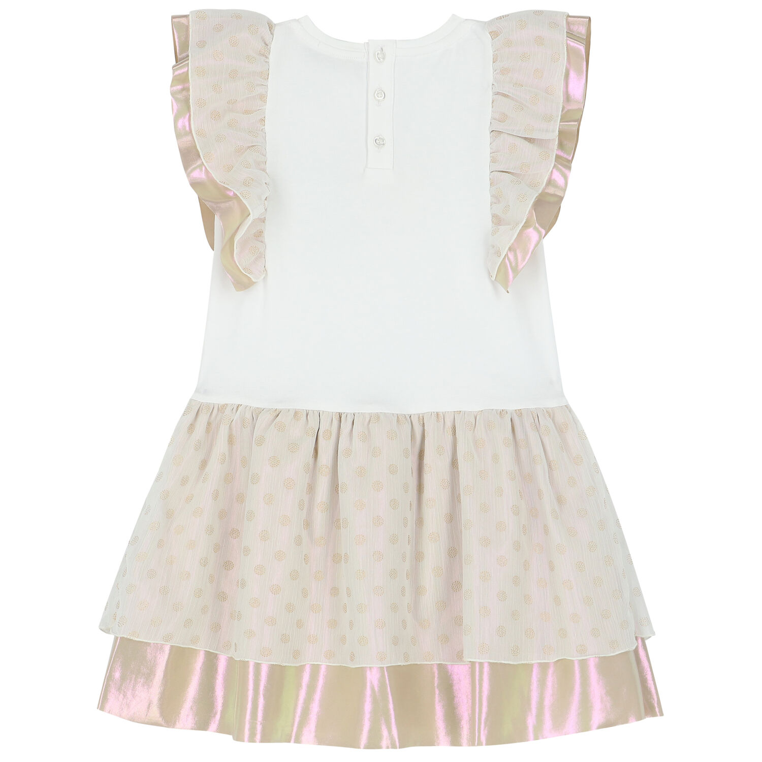 فستان بالشعار باللون الأبيض والذهبي , 1, hi-res