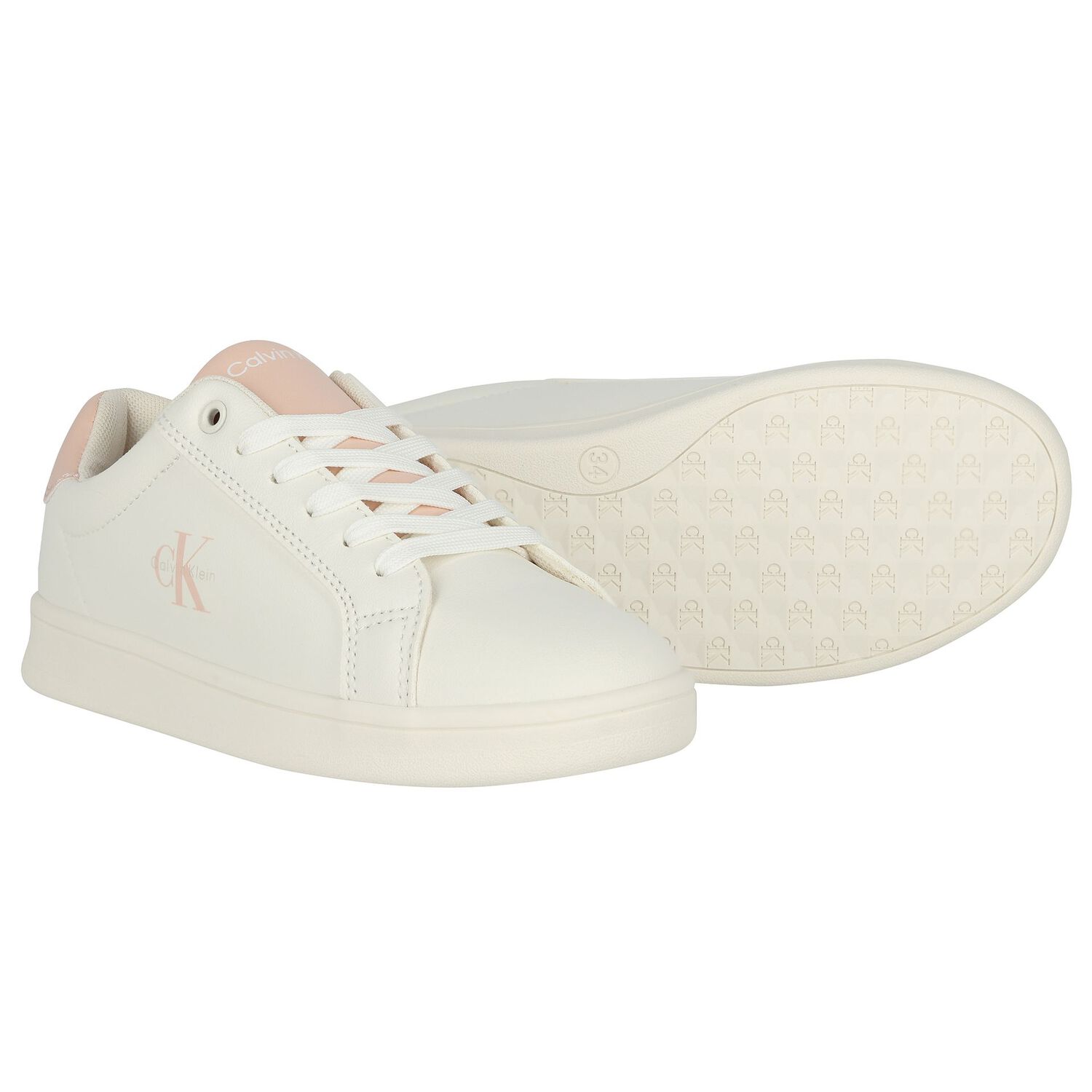 Girls Ivory & Pink Logo Trainers , 1, hi-res