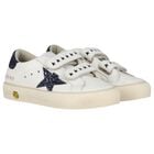 Girls Ivory & Navy Blue Logo Trainers, 1, hi-res