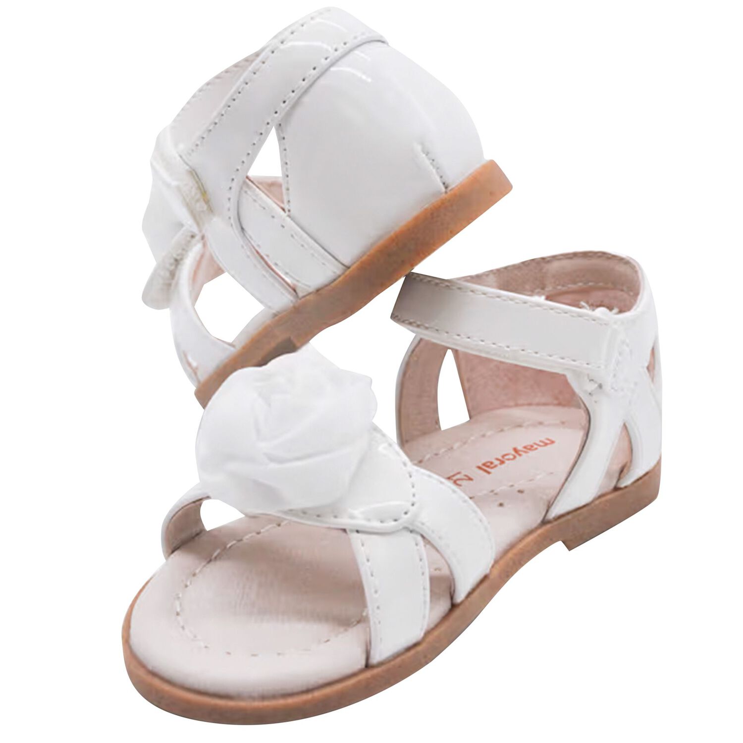 Younger Girls White Logo Flower Sandals , 1, hi-res