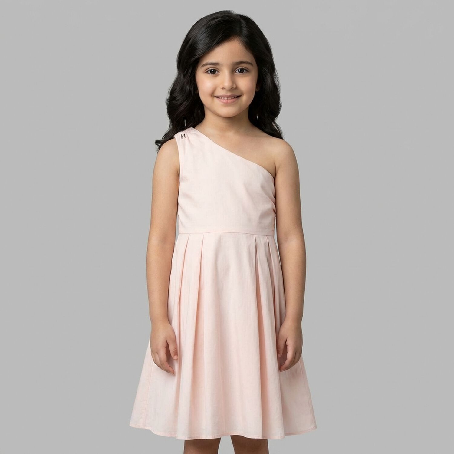 Girls Pink One Shoulder Dress, 2, hi-res