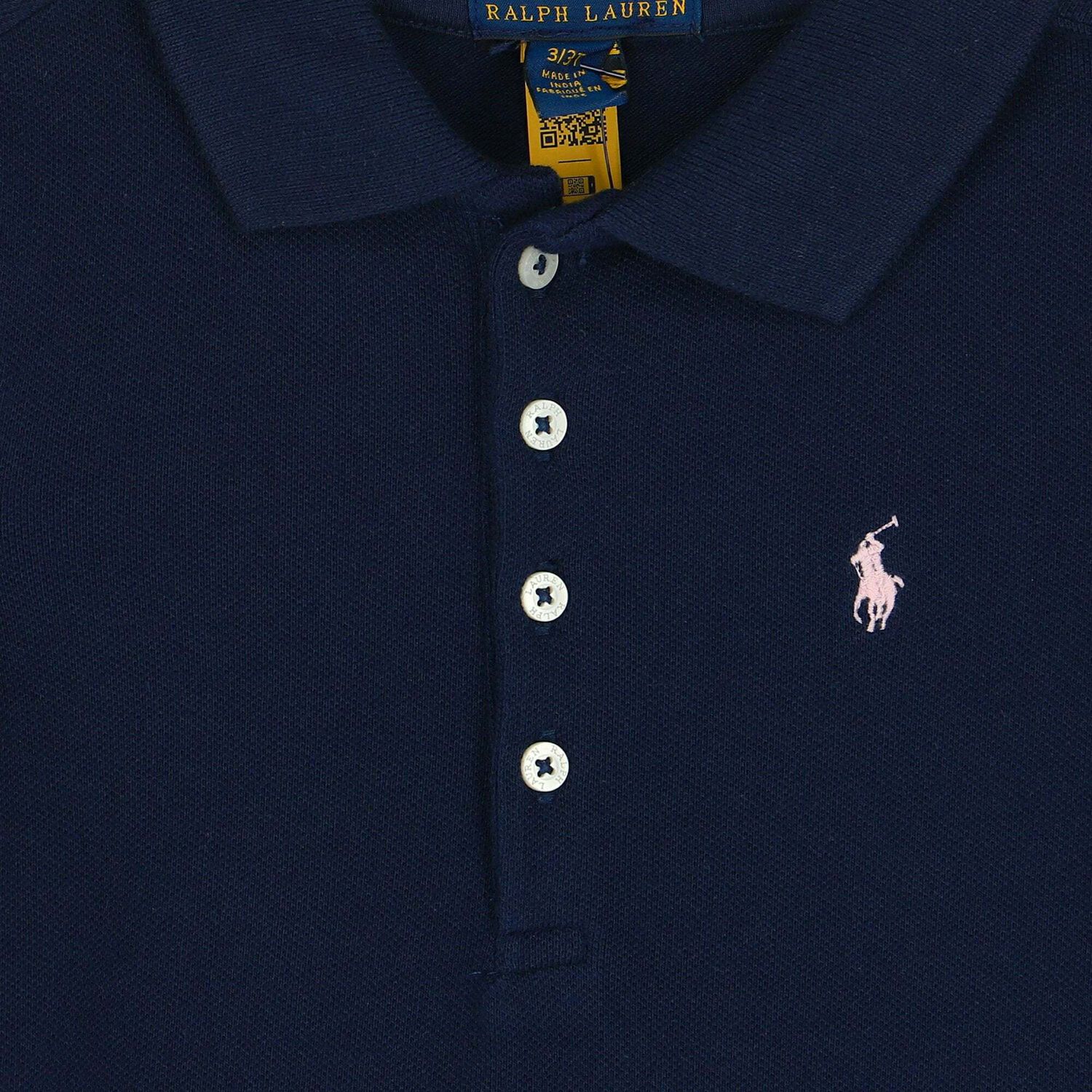 Girls Navy Logo Polo Shirt, 1, hi-res