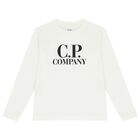 Boys White Logo Long Sleeve Top, 1, hi-res