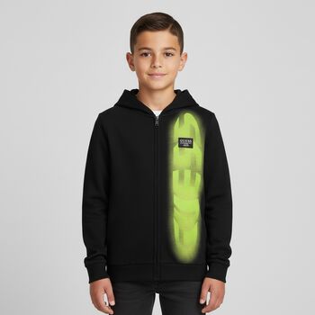 Boys Black Logo Hooded Zip Up Top