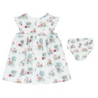 Baby Girls White & Green Rabbit Dress Set, 1, hi-res