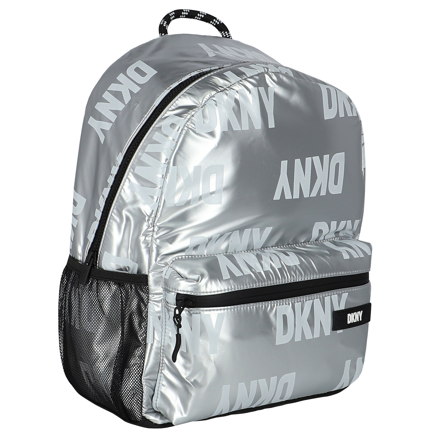 Girls Metallic Silver Logo Backpack, 1, hi-res
