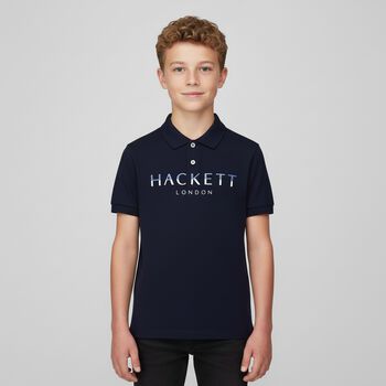 Boys Navy Cotton Logo Polo Shirt