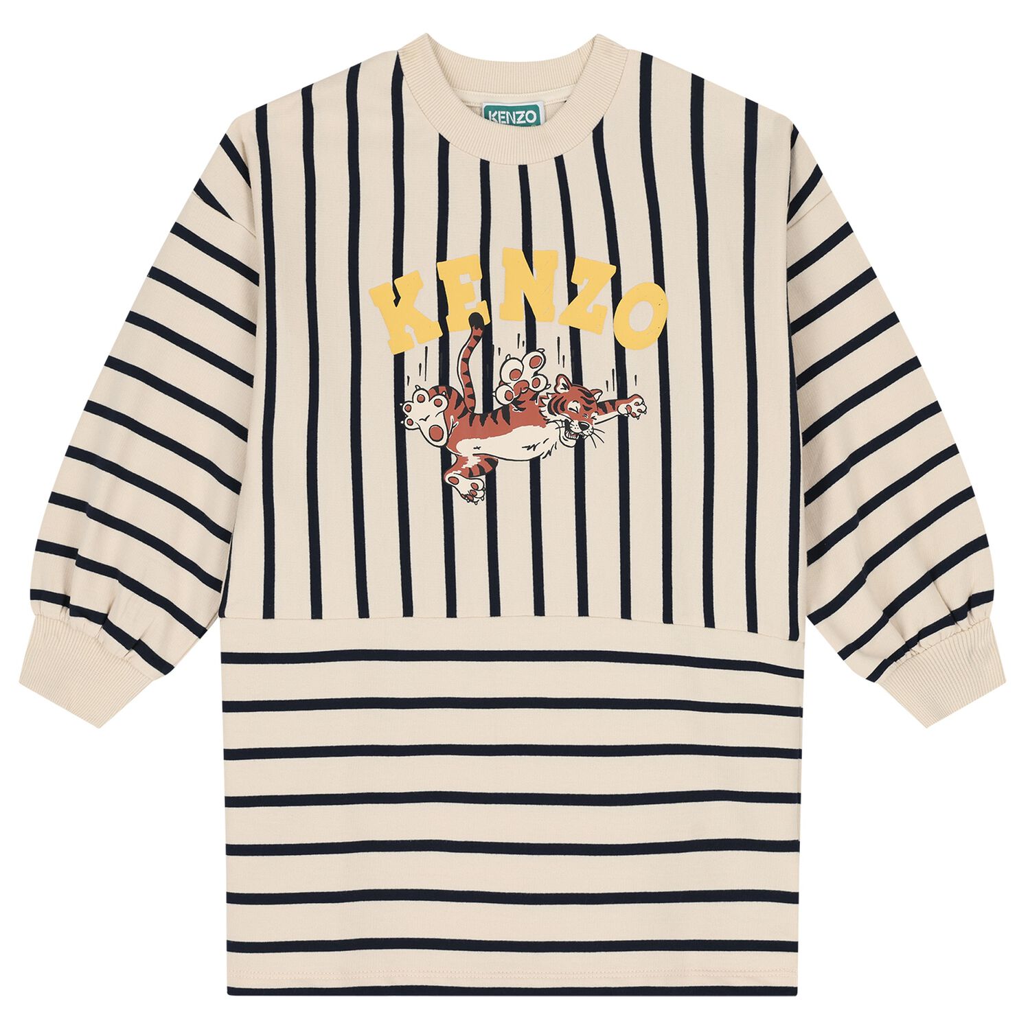 Girls Ivory & Black Tiger Logo Dress, 1, hi-res