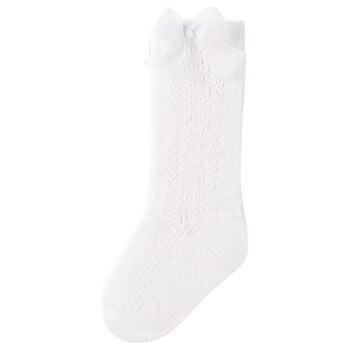 Younger Girls White Knitted Bow Socks
