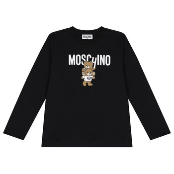 Moschino توب بنات بأكمام بشعار تيدي بير باللون الأسود, 1 توب بنات بأكمام بشعار تيدي بير باللون الأسود