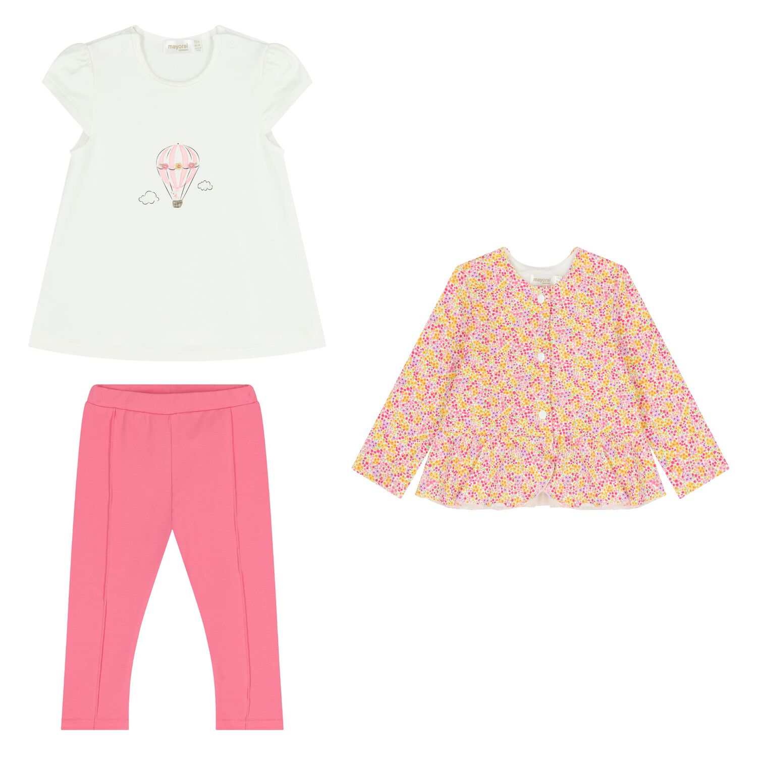 (طقم ليجنز للبنات الصغيرات مزين بالزهور  باللون الابيض والوردي ( 3 قطع, 1, hi-res