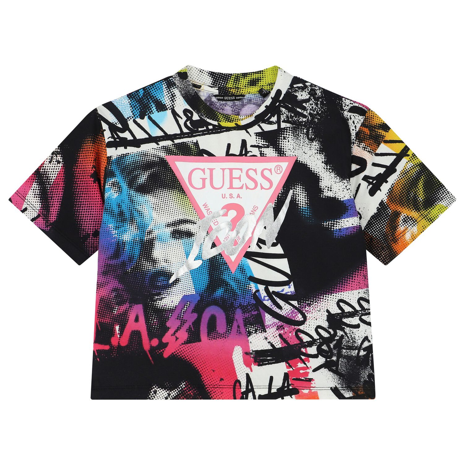 تيشيرت بنات بالشعار متعدد الألوان, 1, hi-res