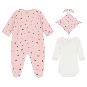 Baby Girls Pink & Ivory Floral Babygrow Gift Set