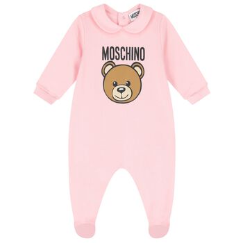 Baby Girls Pink Teddy Bear Logo Babygrow