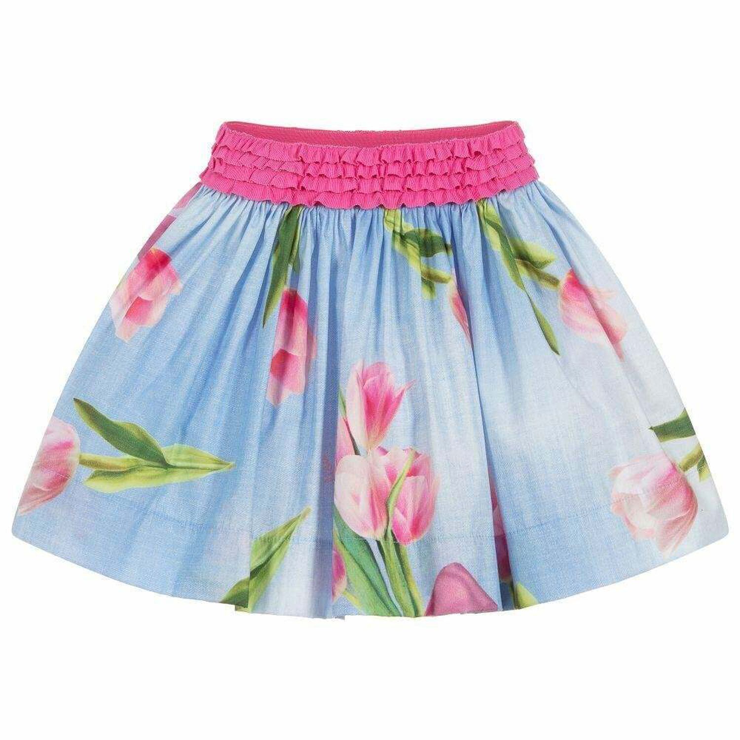 Girls Pink & Blue Floral Skirt, 1, hi-res