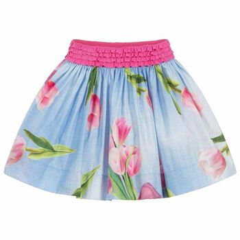 Girls Pink & Blue Floral Skirt