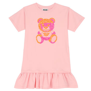 Girls Pink Teddy Logo Dress