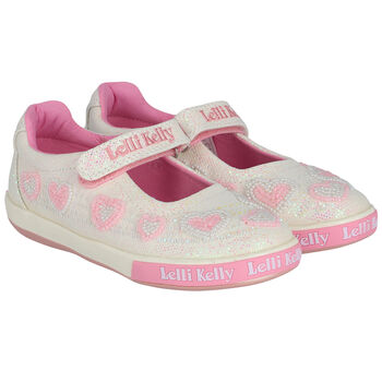 Girls Ivory Iridescent Logo Sequin Shoes