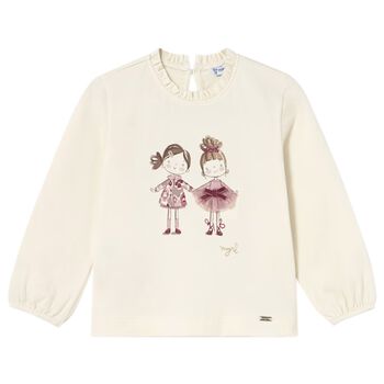 Younger Girls Ivory Long Sleeve Top