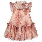 Girls Pink Floral Tulle Dress, 1, hi-res