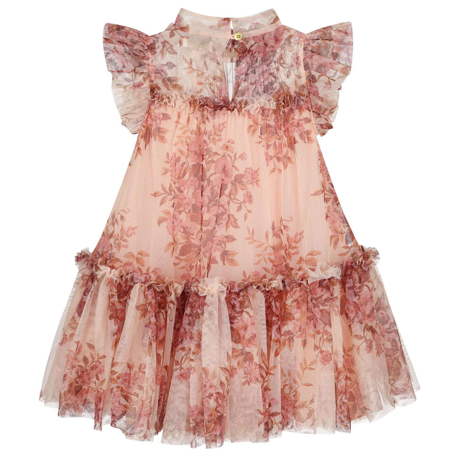 Girls Pink Floral Tulle Dress, 1, hi-res