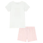 Girls White & Pink Teddy Logo Pjyamas, 1, hi-res