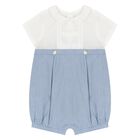 Baby Boys White & Blue Romper, 2, hi-res