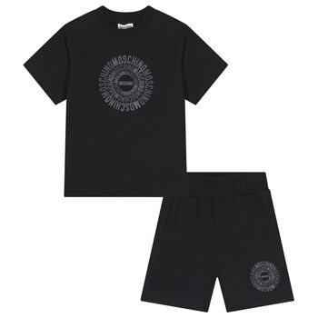 Boys Black Logo Shorts Set