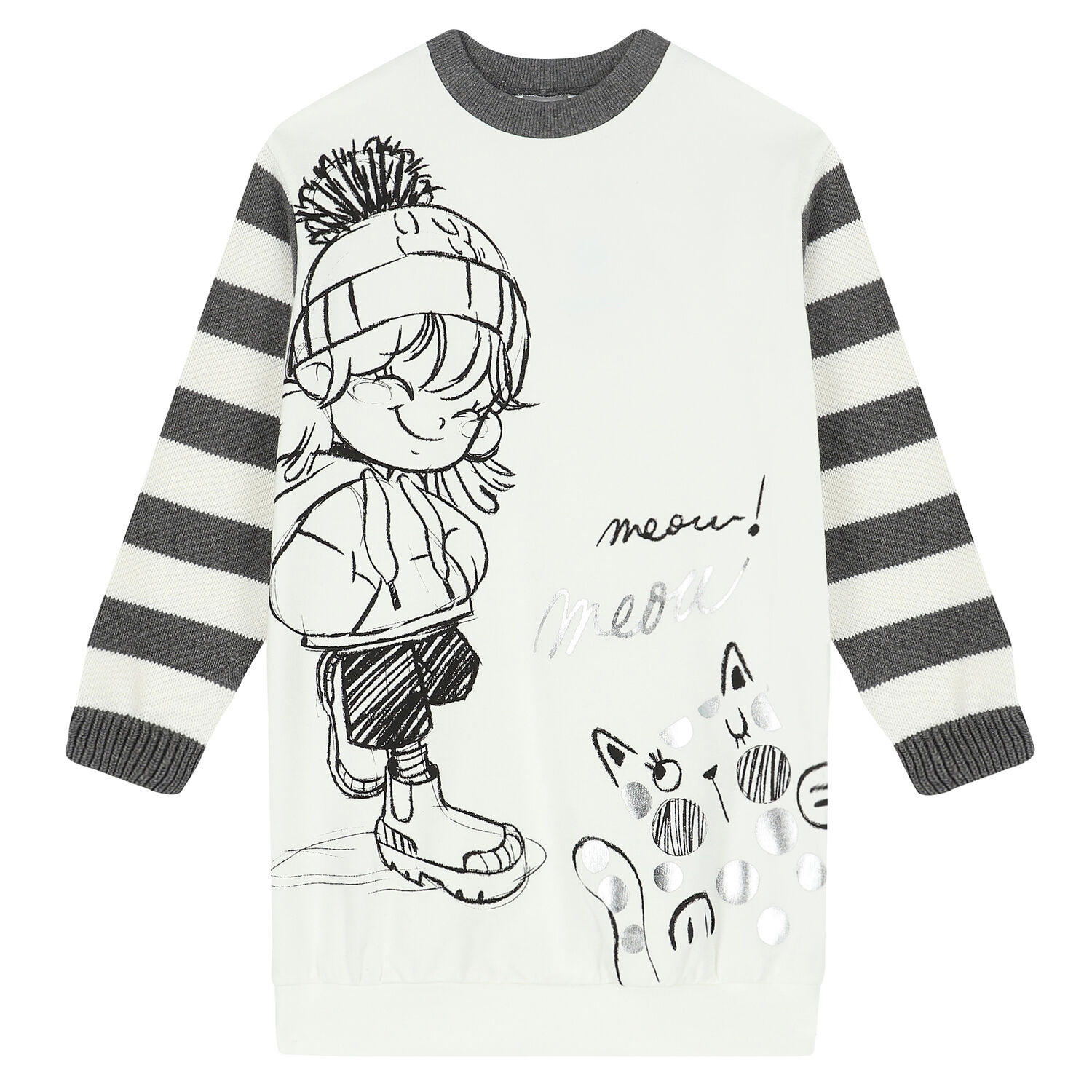 فستان سويت شيرت باللون الأبيض, 1, hi-res