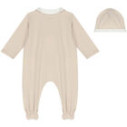 Beige Teddy Logo Babygrow Set, 1, hi-res