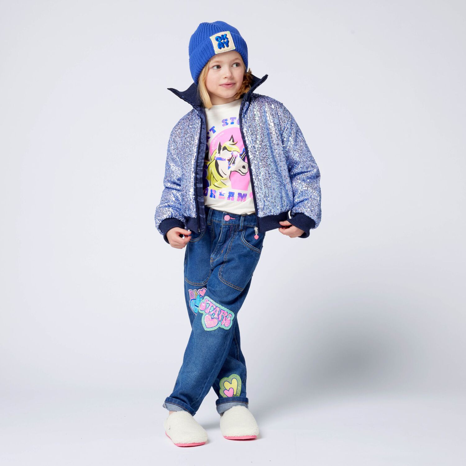 Girls Ivory Pony Long Sleeve Top, 1, hi-res