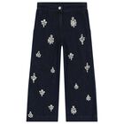 Girls Navy Blue Embellished Denim Jeans, 1, hi-res