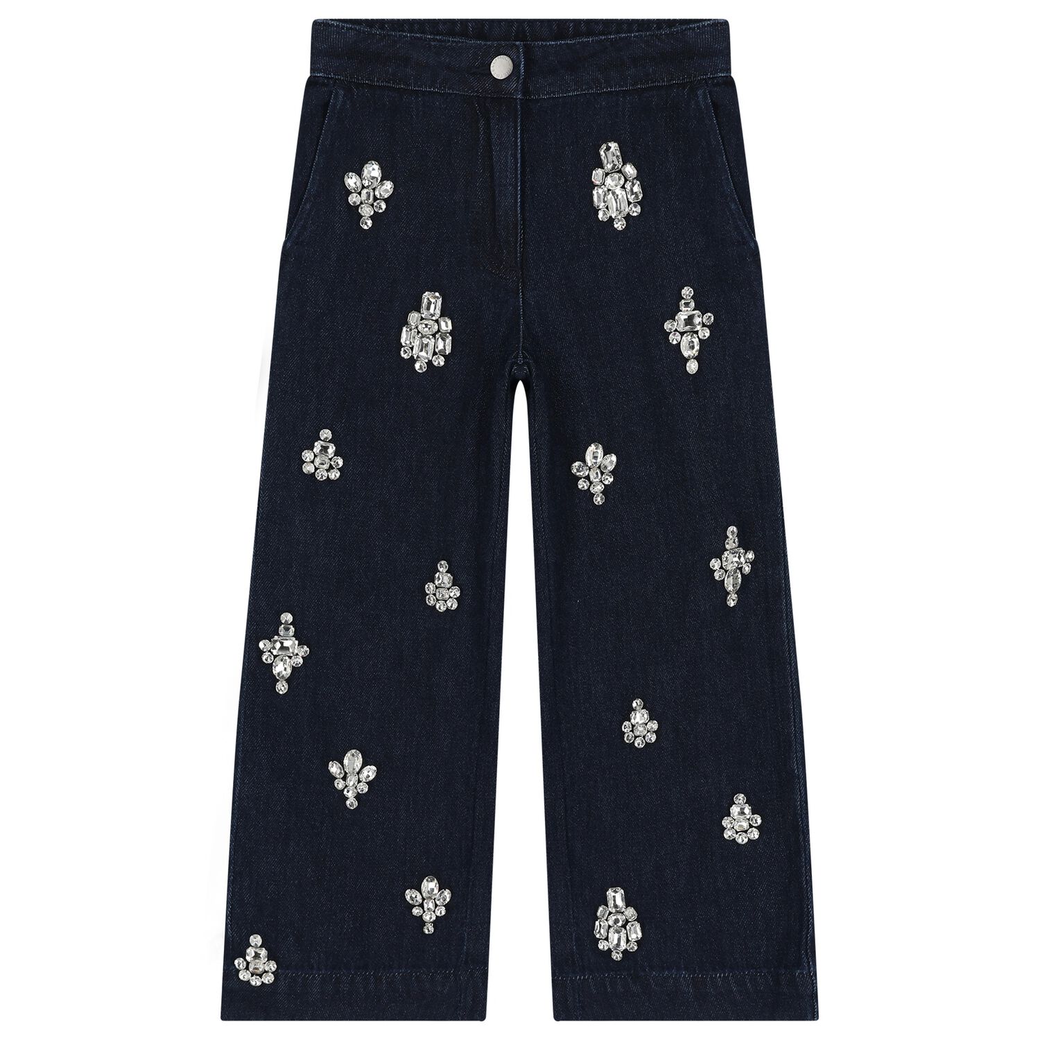 Girls Navy Blue Embellished Denim Jeans, 1, hi-res