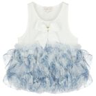 Girls White & Blue Floral Tulle Top, 1, hi-res