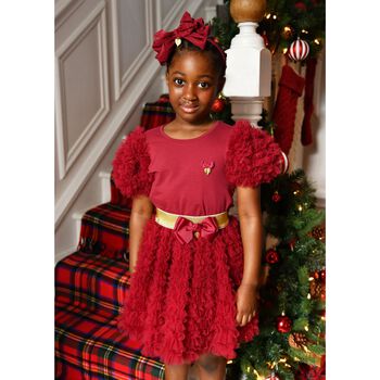 Girls Burgundy & Gold Tulle Skirt