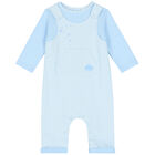 Baby Boys Blue & White Striped Romper, 1, hi-res