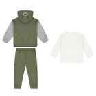 Younger Boys Green & White 3 Piece Tracksuit, 1, hi-res