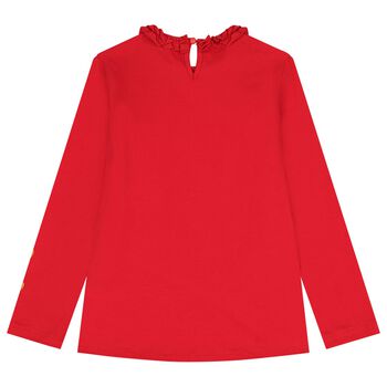 Girls Red Glittery Hearts Long Sleeve Top