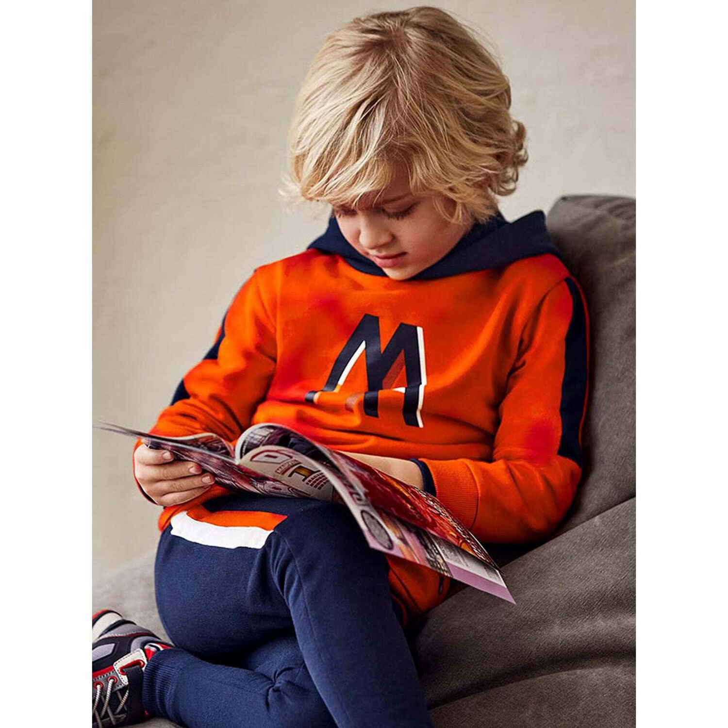 Boys Orange & Navy Logo Tracksuit, 1, hi-res