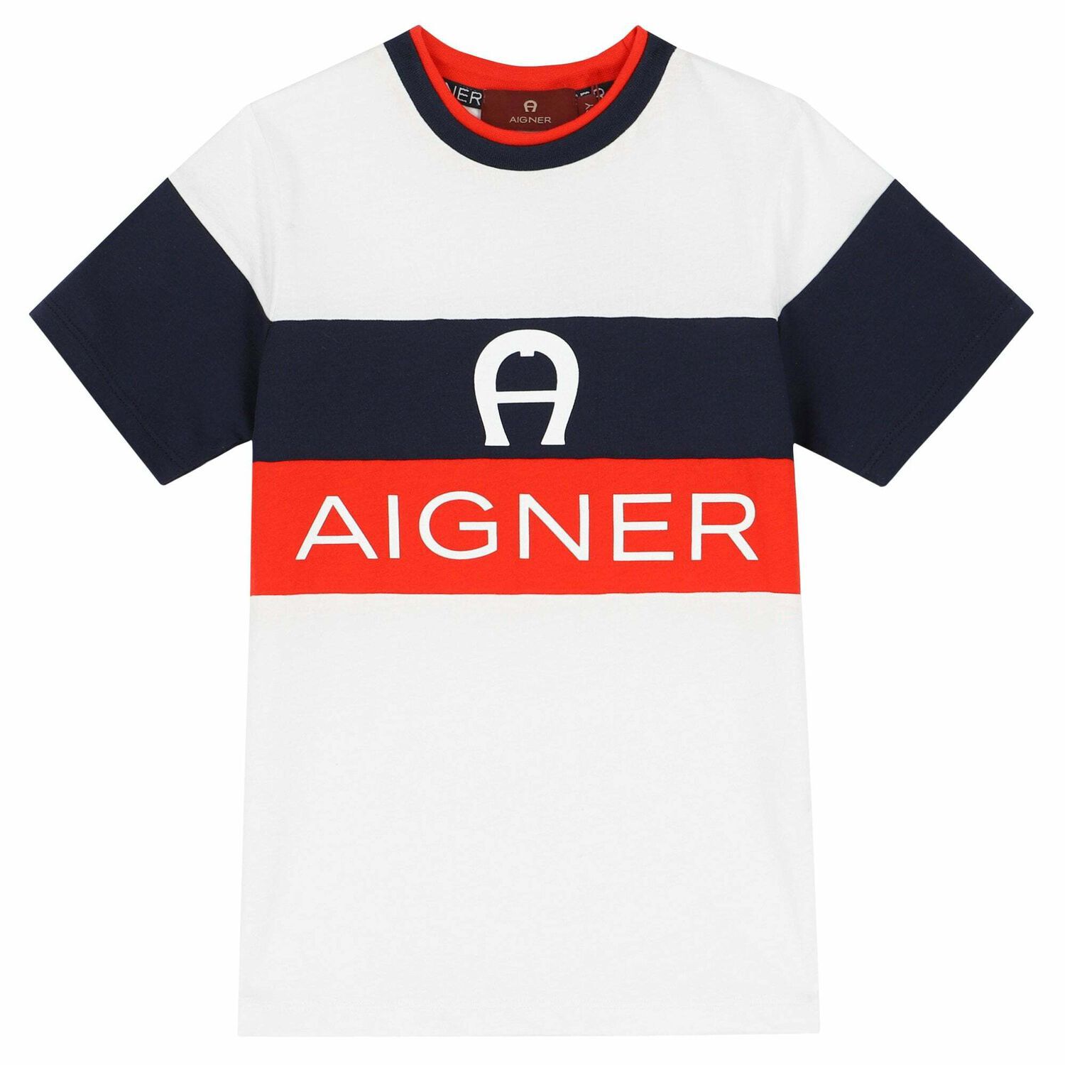 Boys White, Navy & Red Logo T-Shirt, 2, hi-res