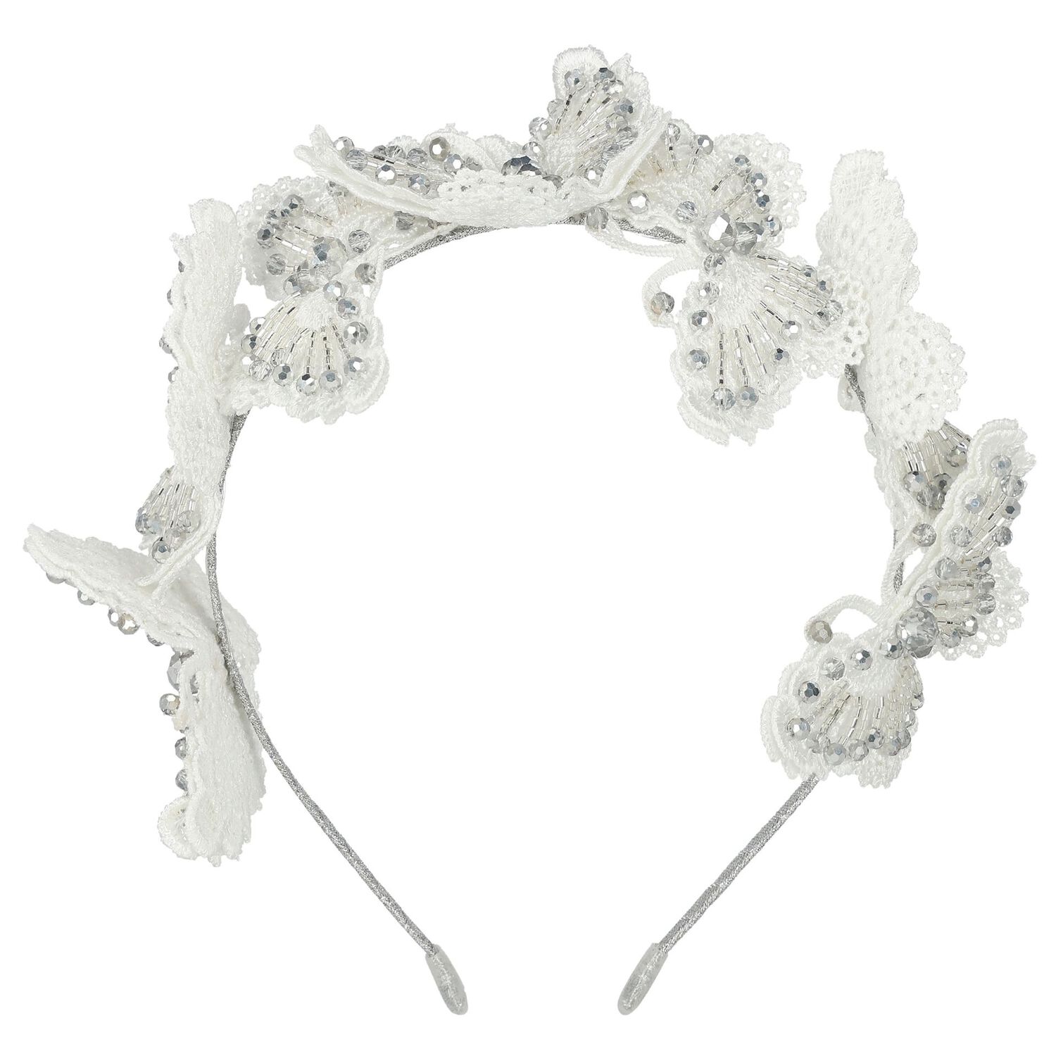 Girls White & Silver Butterfly Headband, 1, hi-res image number null
