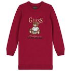 Girls Red Teddy Bear Knitted Sweatshirt, 1, hi-res