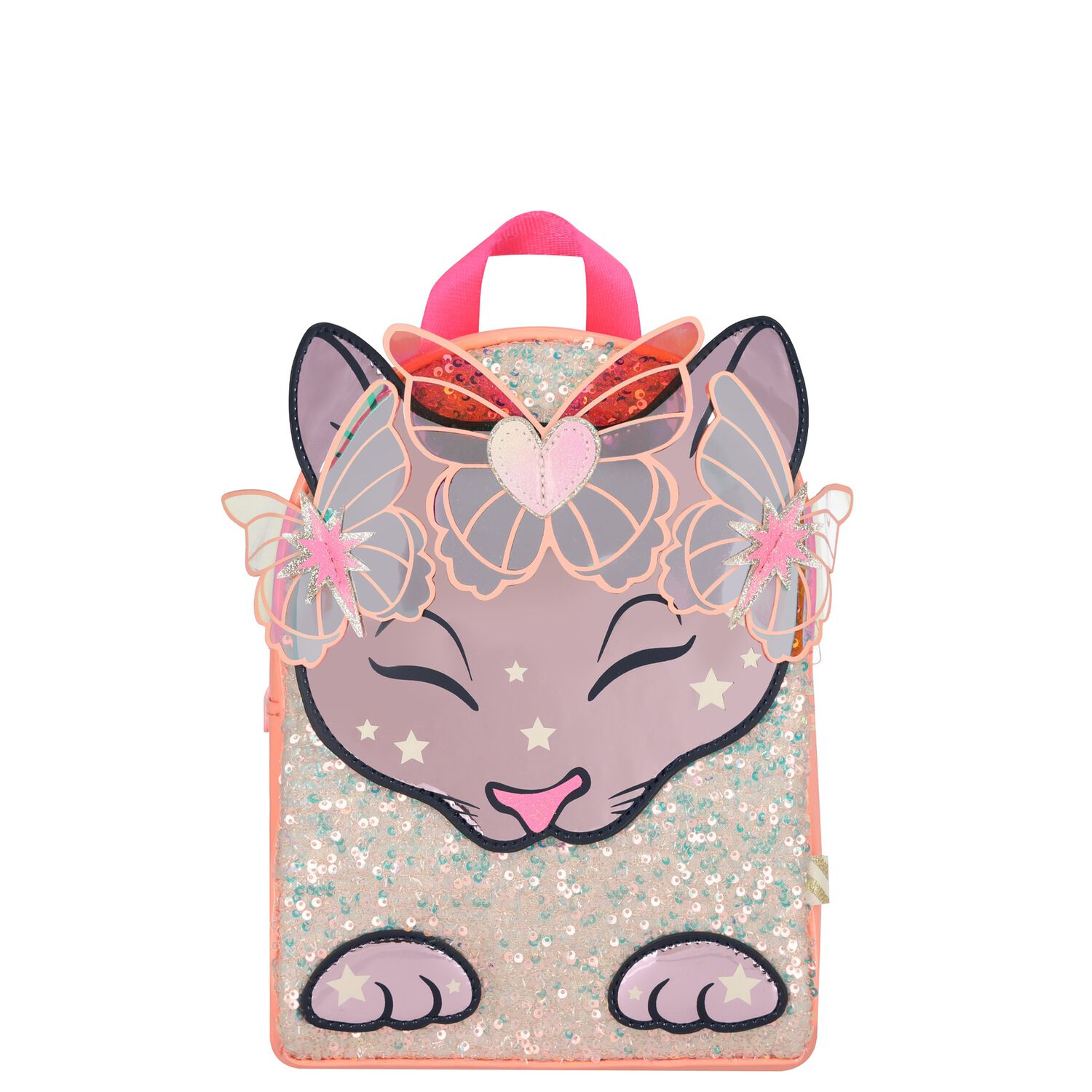Girls Pink Cat & Sequin Backpack, 1, hi-res