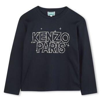 Boys Navy Blue Logo Long Sleeve Top