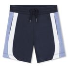 Younger Boys Navy Blue Striped Shorts, 1, hi-res