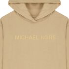Girls Beige Logo Hooded Dress, 1, hi-res
