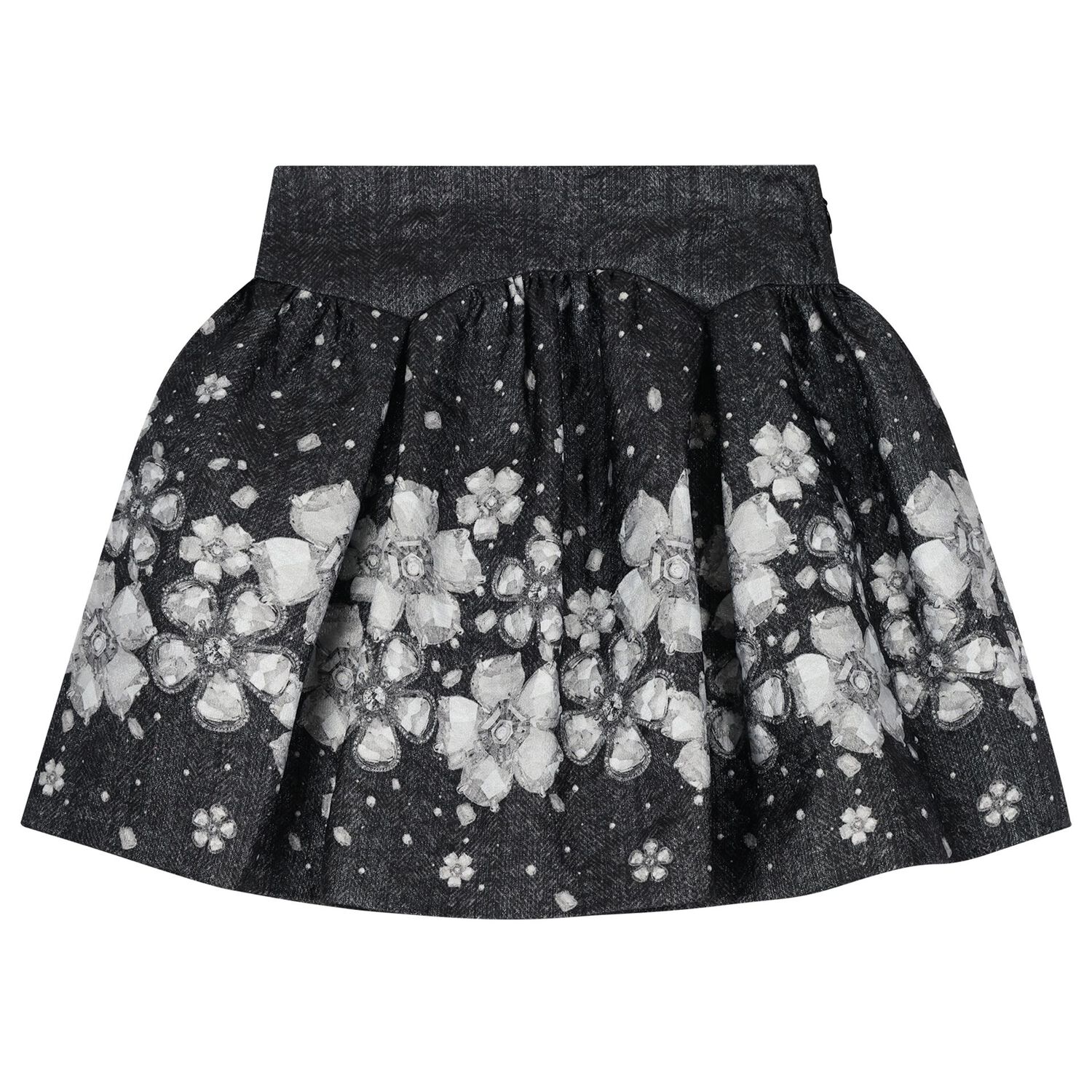 Girls Black Embellished Floral Skirt Set, 2, hi-res