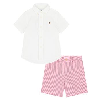 Baby Boys White & Pink Striped Shorts Set