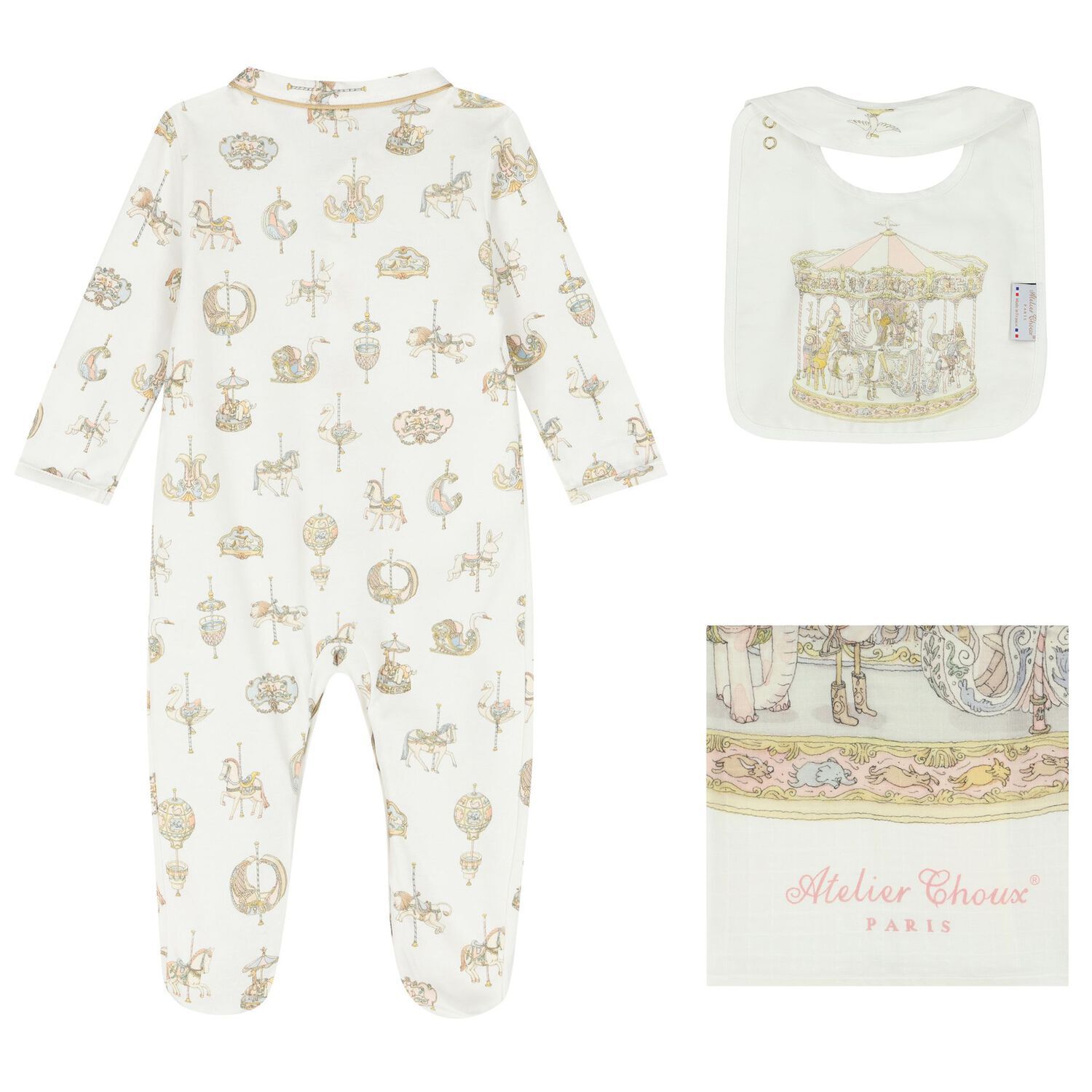 Baby Girls Ivory & Pink Carousel Babygrow Gift Set, 1, hi-res image number null